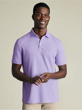 Tailorbyrd Light Blue/ purple Polo with Navy Contrast Collar
